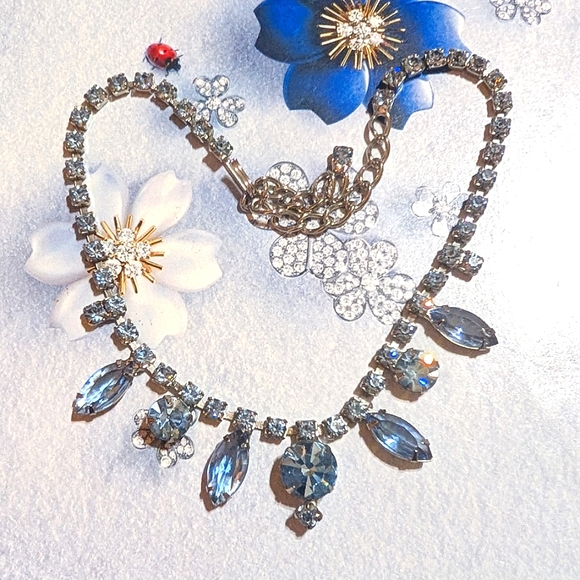 Juliana Delizza and Elster Vintage Sky Blue Rhinestone Choker Necklace - Picture 3 of 3